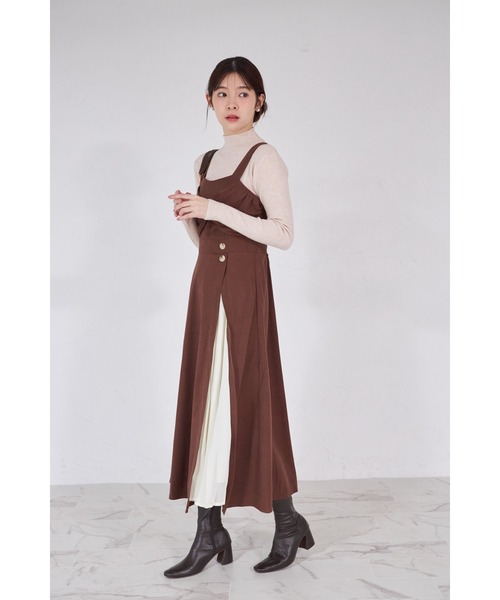 tocco closet（トッコ　クローゼット）の「【ZOZO限定】フロントリボンライクツイス切替プリーツスエードジャンパースカート（ジャンパースカート・レディース・ブラック/ブラウン・M）」の17枚目の写真