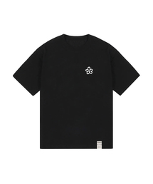 [ユニセックス]スモールスプレーフラワースマイル半袖Tシャツ_ブラック