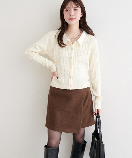 レイヤード風衿付きケーブルカーディガン（カーディガン/ボレロ