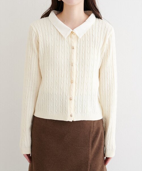 レイヤード風衿付きケーブルカーディガン（カーディガン/ボレロ