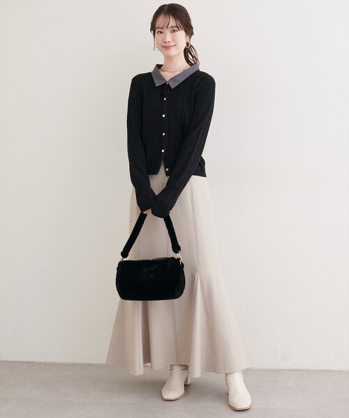 レイヤード風衿付きケーブルカーディガン（カーディガン/ボレロ