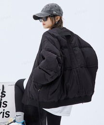 韓国ファッション 切替デザイン中綿入りブルゾン