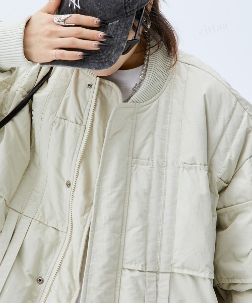 Dalfwin（ダールフィン）の「韓国ファッション 切替デザイン中綿入りブルゾン（ブルゾン・レディース・オフホワイト/ブラック・FREE）」の6枚目の写真