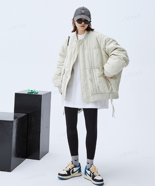 Dalfwin（ダールフィン）の「韓国ファッション 切替デザイン中綿入りブルゾン（ブルゾン・レディース・オフホワイト/ブラック・FREE）」の8枚目の写真