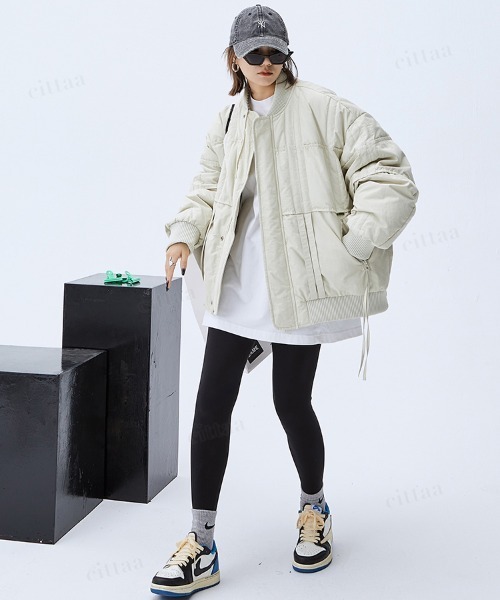 Dalfwin（ダールフィン）の「韓国ファッション 切替デザイン中綿入りブルゾン（ブルゾン・レディース・オフホワイト/ブラック・FREE）」の11枚目の写真