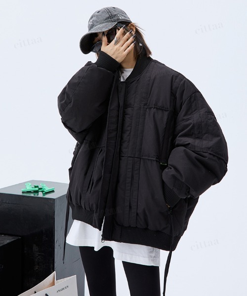 Dalfwin（ダールフィン）の「韓国ファッション 切替デザイン中綿入りブルゾン（ブルゾン・レディース・オフホワイト/ブラック・FREE）」の16枚目の写真