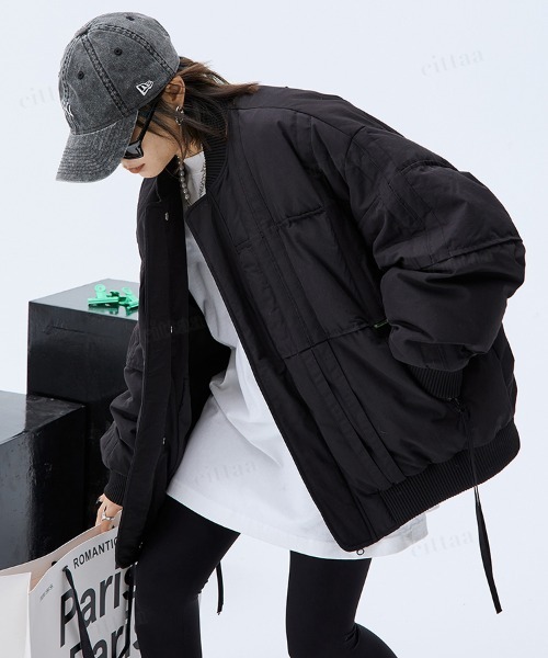 Dalfwin（ダールフィン）の「韓国ファッション 切替デザイン中綿入りブルゾン（ブルゾン・レディース・オフホワイト/ブラック・FREE）」の17枚目の写真