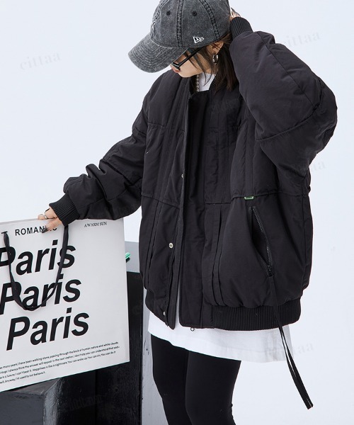 Dalfwin（ダールフィン）の「韓国ファッション 切替デザイン中綿入りブルゾン（ブルゾン・レディース・オフホワイト/ブラック・FREE）」の15枚目の写真