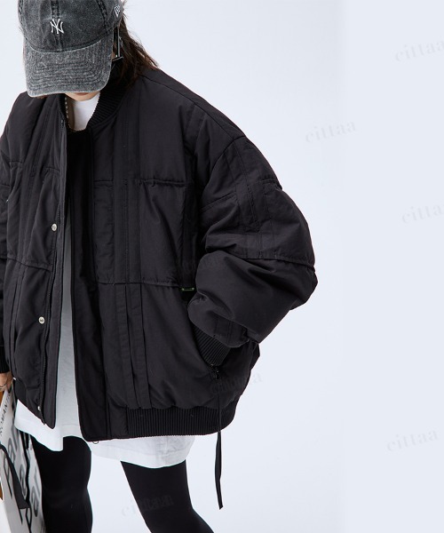 Dalfwin（ダールフィン）の「韓国ファッション 切替デザイン中綿入りブルゾン（ブルゾン・レディース・オフホワイト/ブラック・FREE）」の19枚目の写真