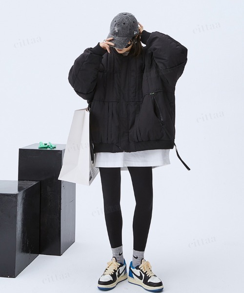 Dalfwin（ダールフィン）の「韓国ファッション 切替デザイン中綿入りブルゾン（ブルゾン・レディース・オフホワイト/ブラック・FREE）」の21枚目の写真