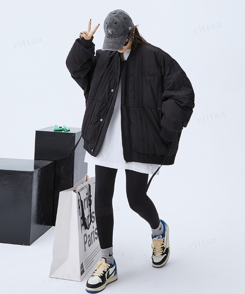 Dalfwin（ダールフィン）の「韓国ファッション 切替デザイン中綿入りブルゾン（ブルゾン・レディース・オフホワイト/ブラック・FREE）」の22枚目の写真