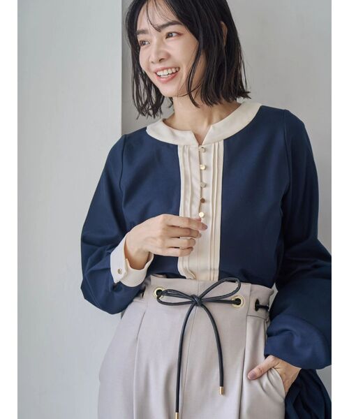 セール】ウォームツイルバイカラーピンタックブラウス（シャツ