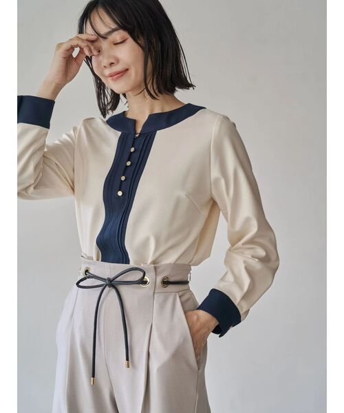 セール】ウォームツイルバイカラーピンタックブラウス（シャツ