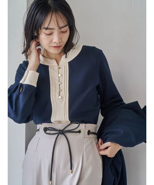 セール】ウォームツイルバイカラーピンタックブラウス（シャツ