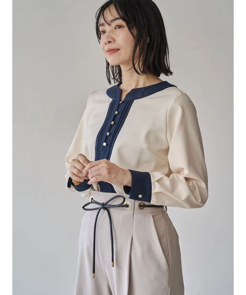 セール】ウォームツイルバイカラーピンタックブラウス（シャツ