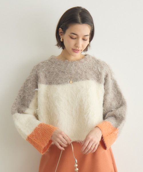 KATHARINE ROSS（キャサリンロス）の「【PILLINI/ピリーニ】ウェーブシャギーコンパクトプルオーバー（ニット/セーター・レディース・モカ/アイボリー・FREE）」の16枚目の写真