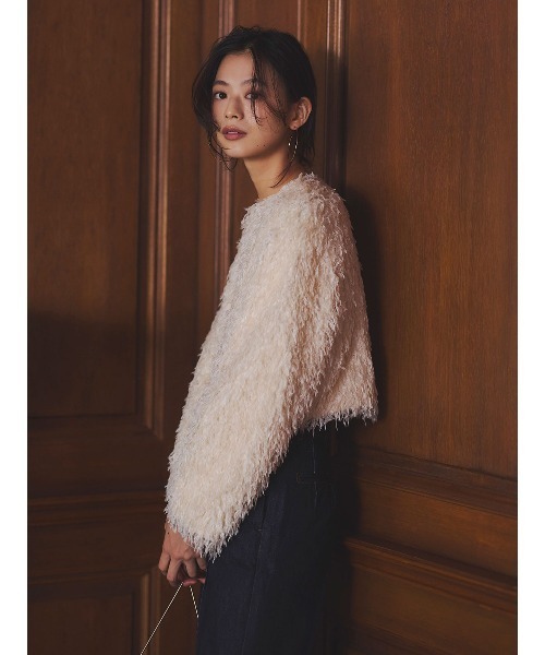 anuans（アニュアンス）の「ファンシーフェザーコンパクトカーデジャケット（テーラードジャケット・レディース・アイボリー/モカ・SMALL/MEDIUM）」の7枚目の写真