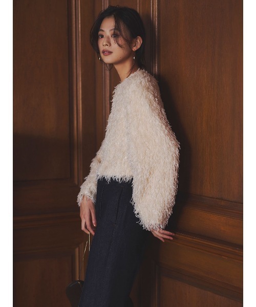 anuans（アニュアンス）の「ファンシーフェザーコンパクトカーデジャケット（テーラードジャケット・レディース・アイボリー/モカ・SMALL/MEDIUM）」の8枚目の写真