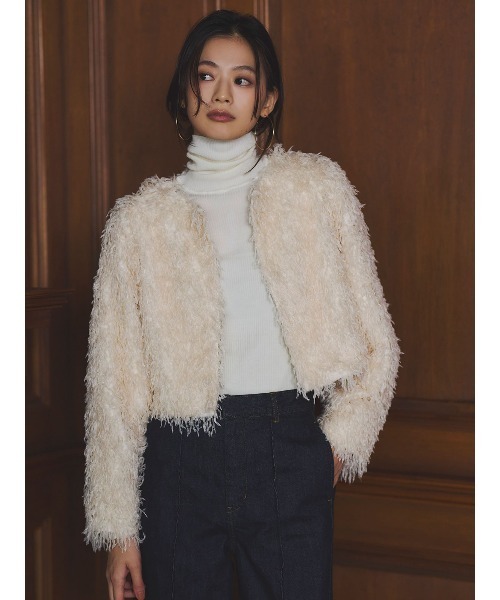 anuans（アニュアンス）の「ファンシーフェザーコンパクトカーデジャケット（テーラードジャケット・レディース・アイボリー/モカ・SMALL/MEDIUM）」の6枚目の写真