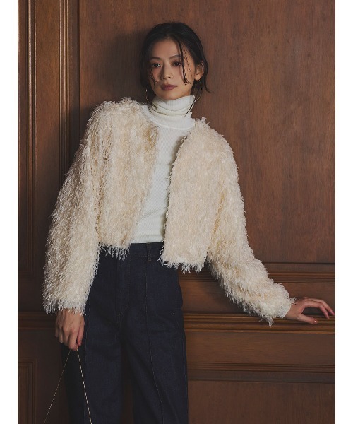 anuans（アニュアンス）の「ファンシーフェザーコンパクトカーデジャケット（テーラードジャケット・レディース・アイボリー/モカ・SMALL/MEDIUM）」の9枚目の写真