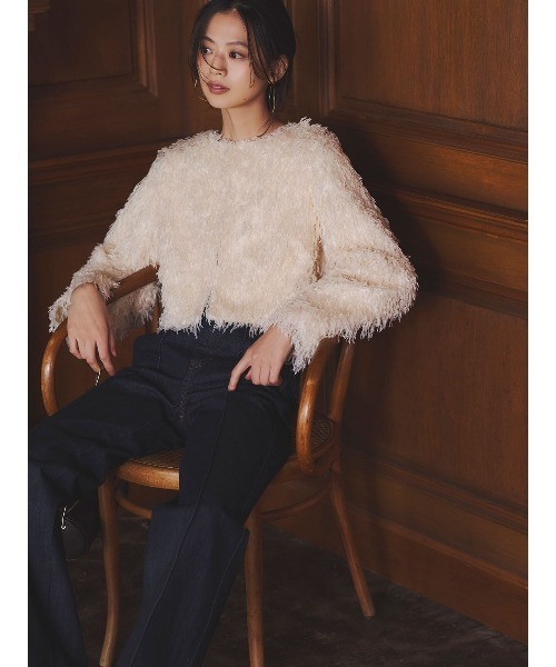 anuans（アニュアンス）の「ファンシーフェザーコンパクトカーデジャケット（テーラードジャケット・レディース・アイボリー/モカ・SMALL/MEDIUM）」の13枚目の写真