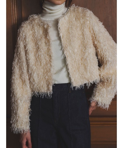 anuans（アニュアンス）の「ファンシーフェザーコンパクトカーデジャケット（テーラードジャケット・レディース・アイボリー/モカ・SMALL/MEDIUM）」の15枚目の写真