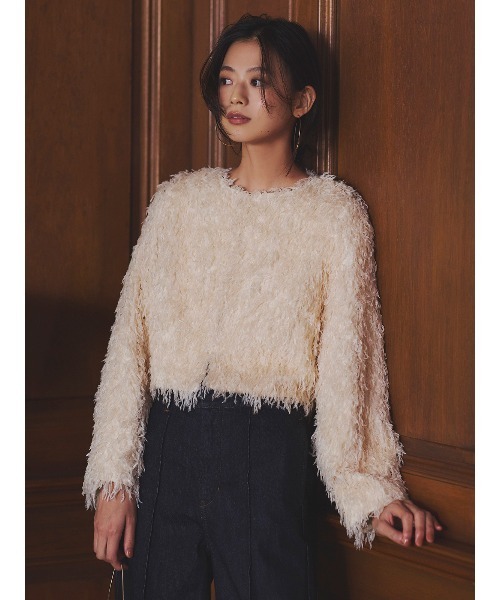 anuans（アニュアンス）の「ファンシーフェザーコンパクトカーデジャケット（テーラードジャケット・レディース・アイボリー/モカ・SMALL/MEDIUM）」の3枚目の写真