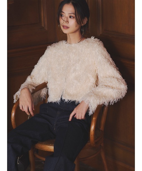 anuans（アニュアンス）の「ファンシーフェザーコンパクトカーデジャケット（テーラードジャケット・レディース・アイボリー/モカ・SMALL/MEDIUM）」の17枚目の写真