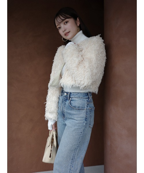 anuans（アニュアンス）の「ファンシーフェザーコンパクトカーデジャケット（テーラードジャケット・レディース・アイボリー/モカ・SMALL/MEDIUM）」の18枚目の写真