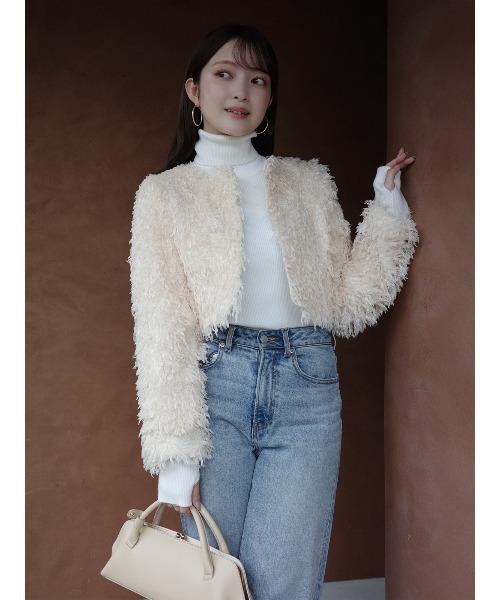 anuans（アニュアンス）の「ファンシーフェザーコンパクトカーデジャケット（テーラードジャケット・レディース・アイボリー/モカ・SMALL/MEDIUM）」の19枚目の写真