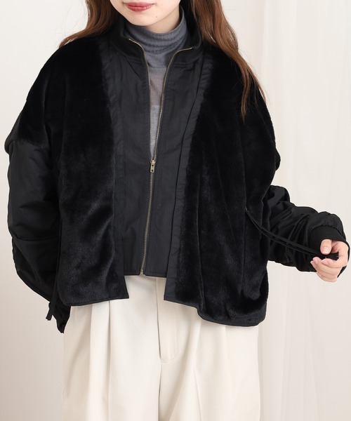 A.N.L（エーエヌエル　レーベル）の「A.N.L エコファー切替ブルゾン（ブルゾン・レディース・アイボリー/ブラック・38）」の2枚目の写真