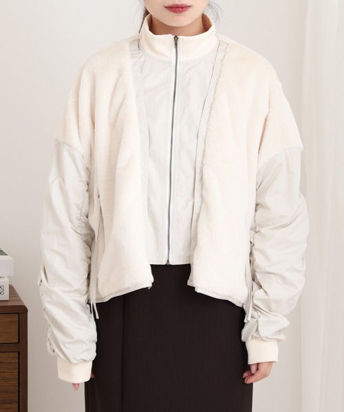 A.N.L（エーエヌエル　レーベル）の「A.N.L エコファー切替ブルゾン（ブルゾン・レディース・アイボリー/ブラック・38）」の3枚目の写真