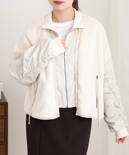 A.N.L（エーエヌエル　レーベル）の「A.N.L エコファー切替ブルゾン（ブルゾン・レディース・アイボリー/ブラック・38）」の20枚目の写真