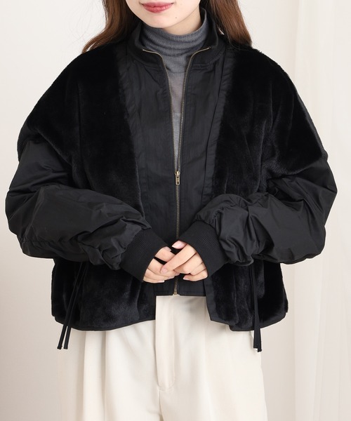 A.N.L（エーエヌエル　レーベル）の「A.N.L エコファー切替ブルゾン（ブルゾン・レディース・アイボリー/ブラック・38）」の15枚目の写真