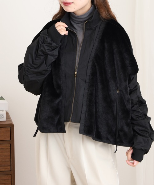 A.N.L（エーエヌエル　レーベル）の「A.N.L エコファー切替ブルゾン（ブルゾン・レディース・アイボリー/ブラック・38）」の14枚目の写真