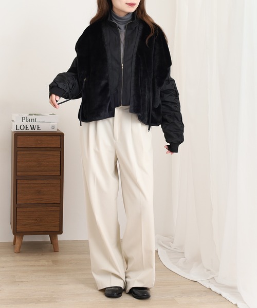 A.N.L（エーエヌエル　レーベル）の「A.N.L エコファー切替ブルゾン（ブルゾン・レディース・アイボリー/ブラック・38）」の10枚目の写真