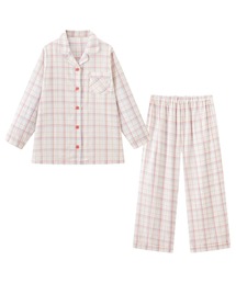 combimini（コンビミニ）の「長袖前開きガーゼママパジャマ（先染めチェック）（ルームウェア/パジャマ）」