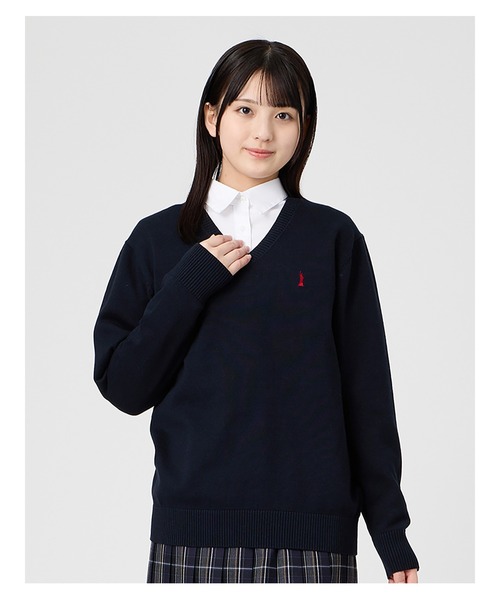 EASTBOY（イーストボーイ）の「セーター 綿 12G ニット 女子 制服 学生服 中学生 高校生 スクール 入学式 卒業式（ニット/セーター・キッズ・オフホワイト/ライトグレー/ネイビー・13号/11号/9号）」の3枚目の写真
