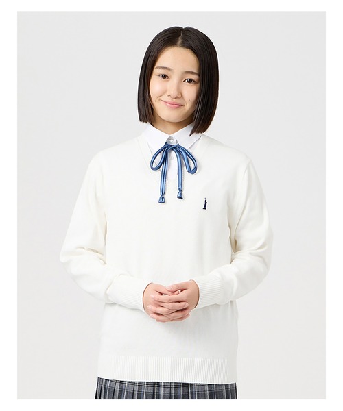 EASTBOY（イーストボーイ）の「セーター 綿 12G ニット 女子 制服 学生服 中学生 高校生 スクール 入学式 卒業式（ニット/セーター・キッズ・オフホワイト/ライトグレー/ネイビー・13号/11号/9号）」の2枚目の写真