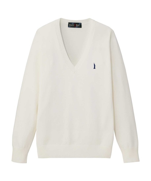 EASTBOY（イーストボーイ）の「セーター 綿 12G ニット 女子 制服 学生服 中学生 高校生 スクール 入学式 卒業式（ニット/セーター・キッズ・オフホワイト/ライトグレー/ネイビー・13号/11号/9号）」の4枚目の写真