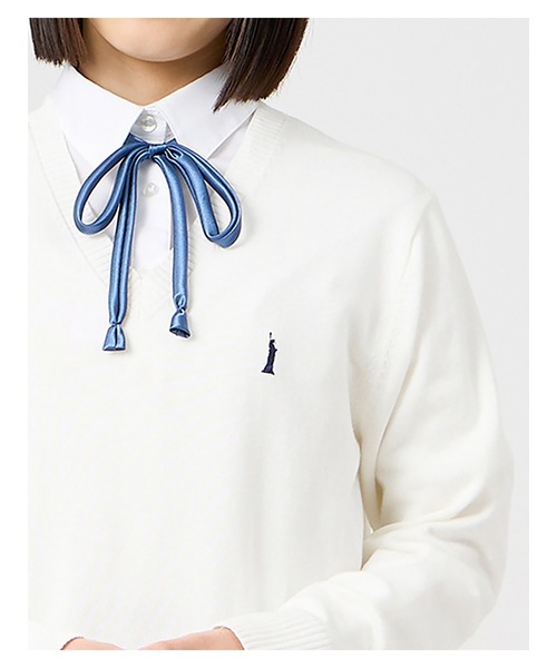 EASTBOY（イーストボーイ）の「セーター 綿 12G ニット 女子 制服 学生服 中学生 高校生 スクール 入学式 卒業式（ニット/セーター・キッズ・オフホワイト/ライトグレー/ネイビー・13号/11号/9号）」の6枚目の写真