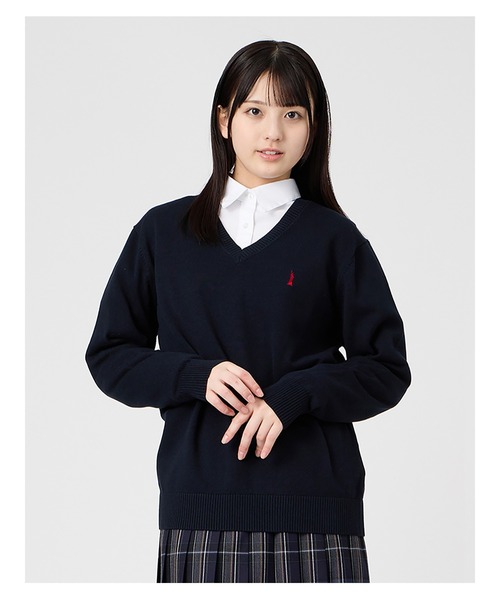 EASTBOY（イーストボーイ）の「セーター 綿 12G ニット 女子 制服 学生服 中学生 高校生 スクール 入学式 卒業式（ニット/セーター・キッズ・オフホワイト/ライトグレー/ネイビー・13号/11号/9号）」の12枚目の写真
