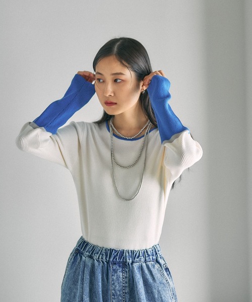 LEPSIM(レプシィム)の「12ゲージ袖配色プルオーバー3 639438(ニット/セーター・レディース・グレー×ピンク/ホワイト×ブルー/ブラック×レッド/ブラック×グリーン・FREE)」の17枚目の写真