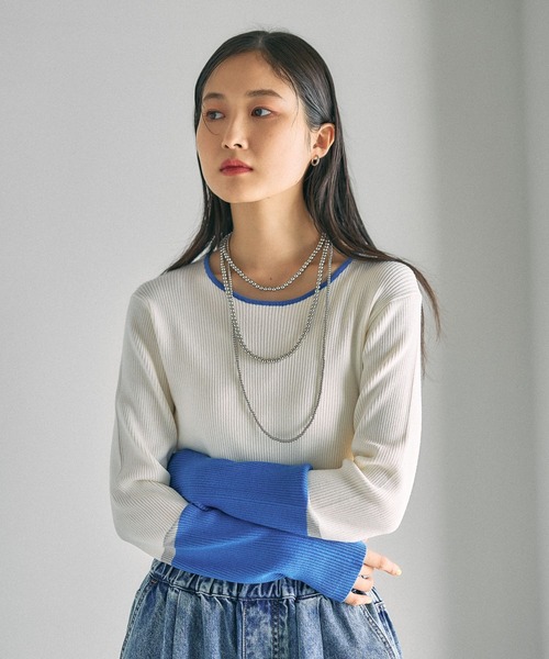 LEPSIM(レプシィム)の「12ゲージ袖配色プルオーバー3 639438(ニット/セーター・レディース・グレー×ピンク/ホワイト×ブルー/ブラック×レッド/ブラック×グリーン・FREE)」の18枚目の写真