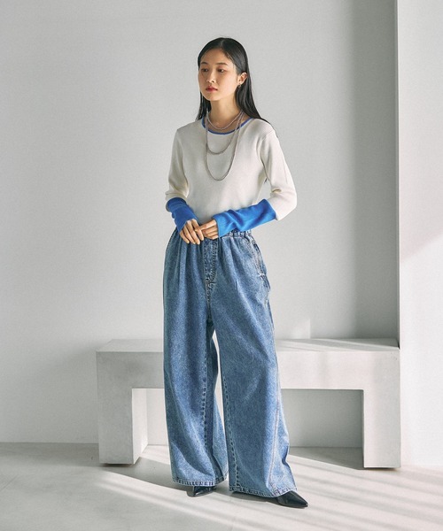 LEPSIM(レプシィム)の「12ゲージ袖配色プルオーバー3 639438(ニット/セーター・レディース・グレー×ピンク/ホワイト×ブルー/ブラック×レッド/ブラック×グリーン・FREE)」の19枚目の写真