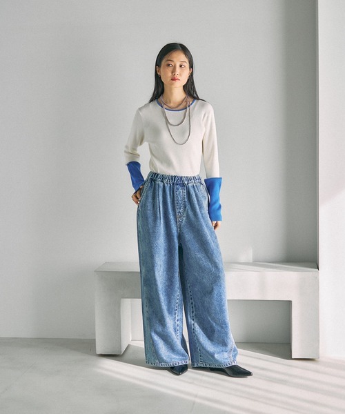 LEPSIM(レプシィム)の「12ゲージ袖配色プルオーバー3 639438(ニット/セーター・レディース・グレー×ピンク/ホワイト×ブルー/ブラック×レッド/ブラック×グリーン・FREE)」の20枚目の写真