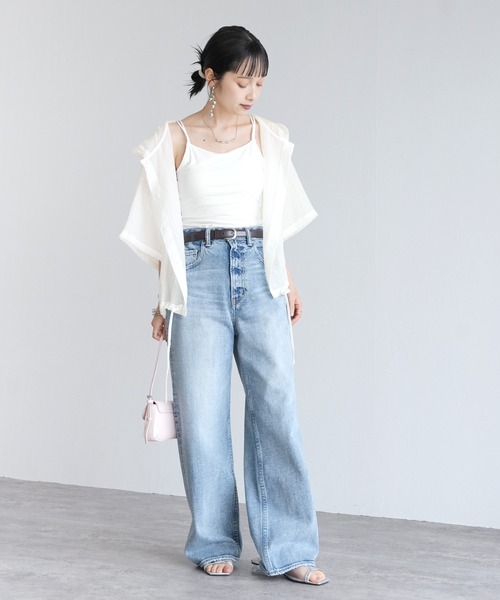 Yeoun(ヨウン)の「フード付き半袖シアーシャツ(シャツ/ブラウス・レディース・ブラック/オフホワイト・M)」の9枚目の写真