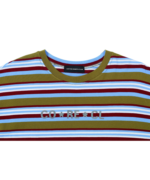 COTTONREBIRTHCLUB(コットンリバースクラブ)の「スエードアートワークストライプTシャツ(カーキ)(Tシャツ/カットソー・レディース・カーキ・ONESIZE)」の2枚目の写真