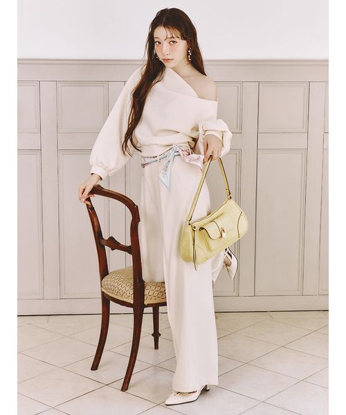 LILY BROWN（リリーブラウン）の「センターラインワイドタックパンツ（その他パンツ・レディース・アイボリー/ブラック/ピンク・0/1）」の6枚目の写真