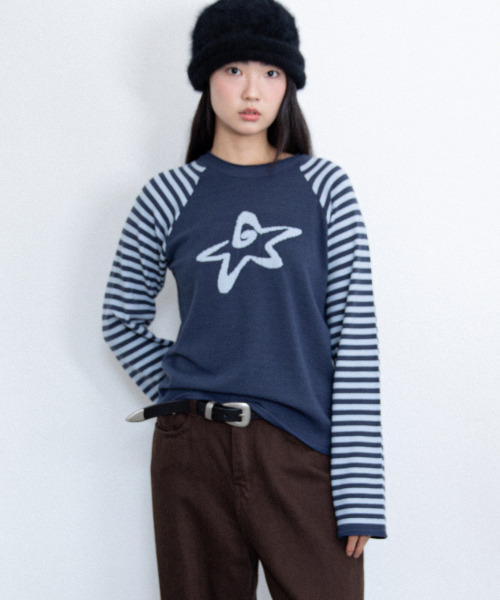 Star Stripe Raglan Knit — тёмно‑синяя